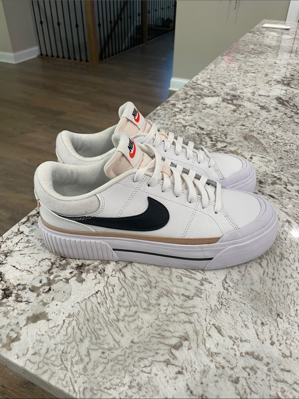 Nike Women's White Sneakers with Black Swoosh and Tan Accent - Picture 3 of 3